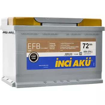 Автомобильный аккумулятор Inci Aku Nanogold EFB 72 Ач обратная полярность L3