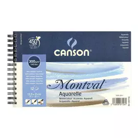 Альбом для акварели на спирали Canson "Montval" Fin 13,5х21 см 12 л 300 г