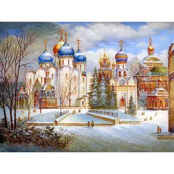 Новый 5D DIY Алмазная картина «Замок», «Снежная сцена», Алмазная вышивка, пейзаж, вышивка крестом, полная круглая дрель, домашний декор, подарок Full Round 15x20CM