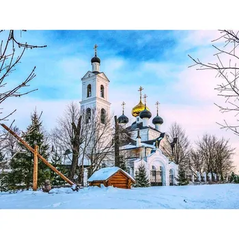 Алмазная картина Полный круглый замок Здание 5D Алмазная вышивка Крестом Пейзаж Мозаика Настенное искусство Full Round 20x30CM