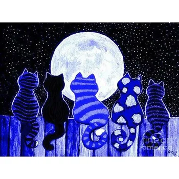 5D Diy алмазная живопись Луна Кот полная круглая алмазная вышивка животное кошка вышивка крестиком мозаичный комплект украшение дома искусство Full Round 20x30CM