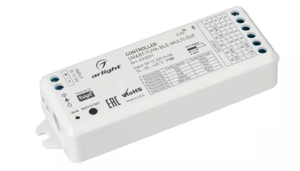 Контроллер Arlight SMART-TUYA-BLE-MULTI-SUF 033001 (12-24V, 5x3A, RGB-MIX, 2.4G) IP20 пластик