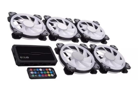 Контроллер GELID Amber 8 PRO RF-RGB-MP-02 для подключения вентиляторов и подсветки + 5 вентиляторов Stella Infinity, пульт ДУ