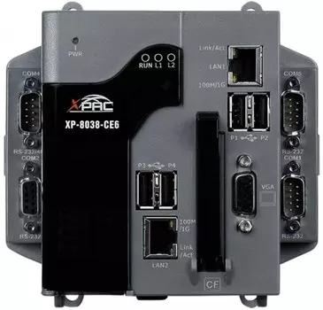 Контроллер ICP DAS XP-8038-CE6 x86 1ГГц, 2Гб DDR3 SDRAM, 32Гб Flash, 3xRS-232, 1xRS-485, 1xRS-232/485, VGA, 2xEthernet, без слота расширения, Windows