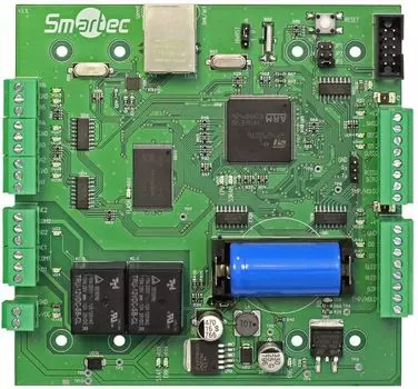 Контроллер Smartec ST-NC221R2 сетевой на 2 двери, 2 порта считывателей, 6 входов, 2 выхода, 10000 пользователей, 10000 событий