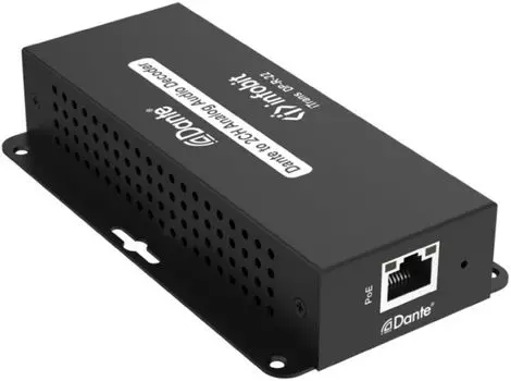 Конвертер Infobit iTrans DP-R-22 2 аналоговых выхода (6-pin phoenix, балансный/линейный), 1xRJ45(Dante), питание PoE или DC (12В)