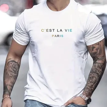 Мужская летняя свободная посадка 100% хлопок cest La Vie PrintT-shirt Tops 3XL