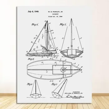 Плакат, подарки моряку, яхта, якорь, колесо корабля, парусный чертеж, морская настенная живопись, холст, картина, парусник, патент, принт, винтаж 21cm30cm NoFrame