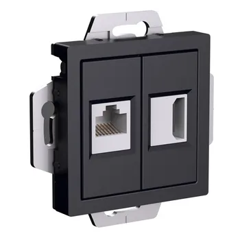 Розетка Systeme Electric ATN001082 AtlasDesign двойная HDMI+RJ45, кат.5Е, механизм, Карбон