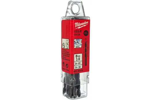Сверло спиральное 3мм x 61мм/33мм, HSS-R, по металлу, Milwaukee, 10шт. (4932363464)