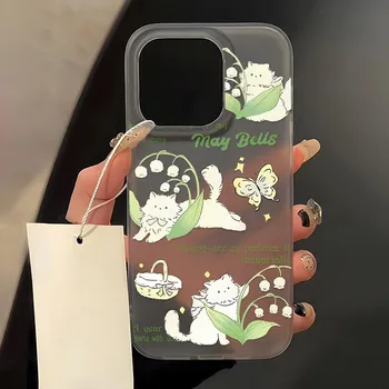 Чехлы для мобильных телефонов iPhone 11 13 15 Pro Max 12 14 Pro Max Чехол для iPhone 16 15 Plus 13 Pro 12 Mini 13 Mini Матовая текстура Нарисованные мультяшные цветы iPhone 11 белый