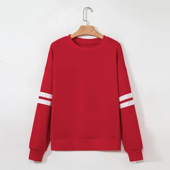 Women s Fashionable Round Neck Long Sleeved Sports Casual Color Blocked Pullover Sweater Sweatshirt Top L синий