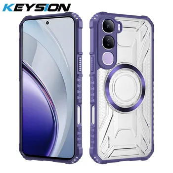 KEYSION Transparent Magnetic Case for VIVO V40 Lite Silicone+PC Heavy Duty Shockproof Phone Cover for VIVO Y200 5G for VIVO V40 Lite чёрный