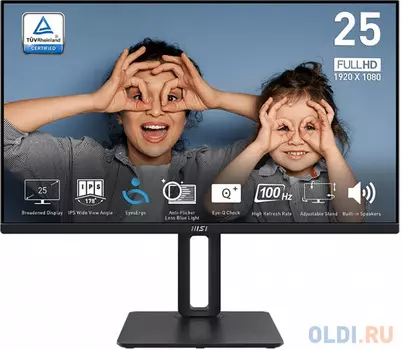 Монитор 24.5 MSI PRO MP251P Black (IPS, 1920x1080, D-Sub+HDMI, 4 ms, 178°/178°, 300 cd/m, 1300:1 (100M:1), 100Hz, MM)