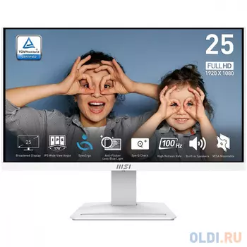 Монитор 24.5 MSI PRO MP253W White (IPS, 1920x1080, D-Sub+HDMI+DP, 4 ms, 178°/178°, 250 cd/m, 1000:1 (100M:1), 100Hz, MM)