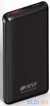 Мобильный аккумулятор Hiper Quick 10000 Li-Pol 10000mAh 2.4A+2A черный 2xUSB материал алюминий