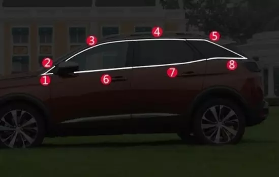 Хромированные молдинги на окна (верх+низ) для Peugeot 3008 2017-