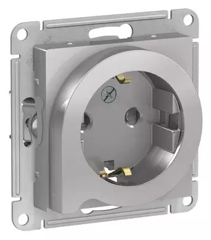 Розетка с заземлением со шторкамии и выталкиванием ATN000347 Schneider Electric AtlasDesign 16А алюминий