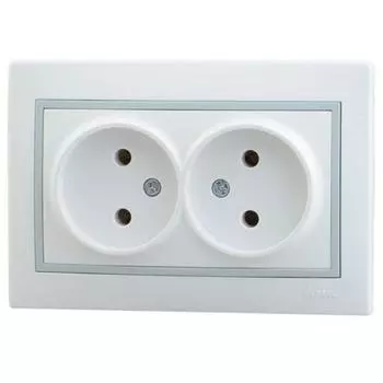 Розетка двухместная Lezard Mira 701-0215-128 керамика белая с серой вставкой