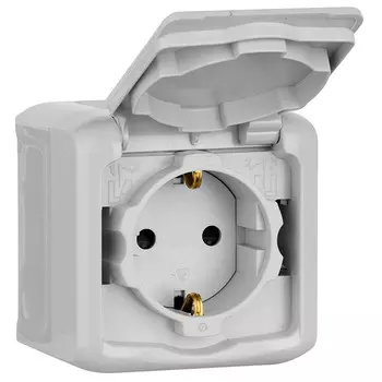 Розетка Legrand Quteo 782351 одноместная с заземлением и защитными шторками с крышкой белая