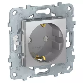 Розетка с заземлением с защитными шторками Schneider Unica New NU503730 16A/250 В винтовой зажим алюминий