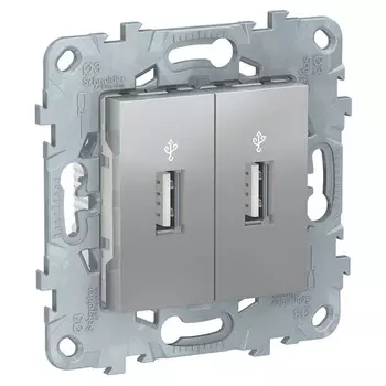 Розетка USB двойная для передачи данных Schneider Unica New алюминий NU542730