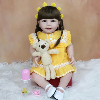 BZDOLL 55 см, мягкая силиконовая кукла реборн, игрушка для девочки, как настоящая ткань, реалистичное тело, 22 дюйма, платье принцессы для малышей, Bebe, подарок Blue eyes