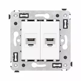 Телефонная розетка DKC 4400614 RJ-12 без шторки в стену двойная, "Белое облако", "Avanti"