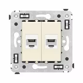 Телефонная розетка DKC 4405614 RJ-12 без шторки в стену двойная, "Ванильная дымка", "Avanti"