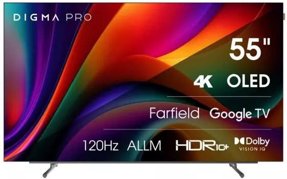 Телевизор Digma Pro OLED 55M 55" Google TV Frameless черный/серебристый 4K Ultra HD 120Hz DVB-T DVB-T2 DVB-C DVB-S DVB-S2 USB 2.0 WiFi Smart TV