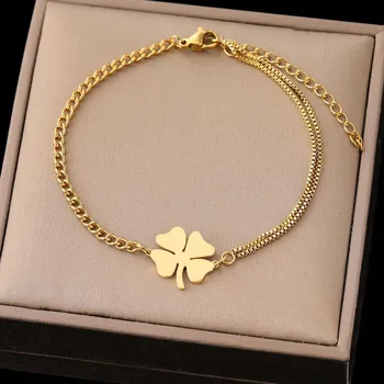 Браслеты из нержавеющей стали Классический кулон Lucky Clover Браслет в стиле хип-хоп для женщин Ювелирные изделия Невыцветающие высококачественные повседневные носки