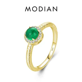 Кольца MODIAN из стерлингового серебра 925 пробы, оптовая продажа, винтажный узор, зеленый цирконий, счастливое кольцо для женщин, свадебные оригинальные ювелирные изделия 5 серебряный