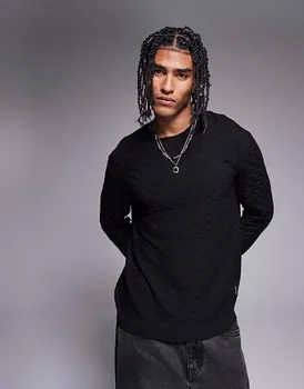 Джемпер Armani Exchange с круглым вырезом и текстурированным логотипом черного цвета