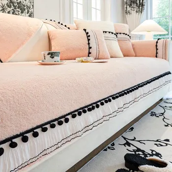 Sofa Cushion New Non-slip Cushion Leather Sofa Cover Plush Cover Cloth Towel Winter Thickened Cotton Velvet 70x70