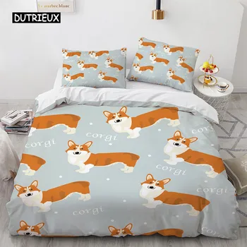 Пододеяльник с изображением собаки корги, короля и королевы, желтый комплект постельного белья с изображением щенка из мультфильма для детей, мальчиков и девочек, кавайное домашнее животное, розовый, 2/3 шт., пододеяльник EU single(135x200cm)
