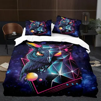 Комплект постельного белья Owl Boys Youth King Queen Cool Black Nighthawk Safari Wildlife Комплект постельного белья из полиэстера с изображением птиц и животных 140x200cm 3pcs