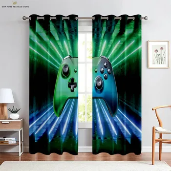 Шторы для киберспортивной комнаты, классная игровая ручка, 3D-печатные шторы, подходящие для спальни, гостиной, кухни, игровой комнаты, шторы из 2 предметов W50X130H(CM)X2PCS&Grommet Top