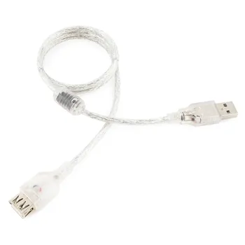 Кабель-удлинитель USB(Am)-USB(Af), ферритовый фильтр, экранированный, 75 см, прозрачный, Gembird/Cablexpert (CCF-USB2-AMAF-TR-0.75M)