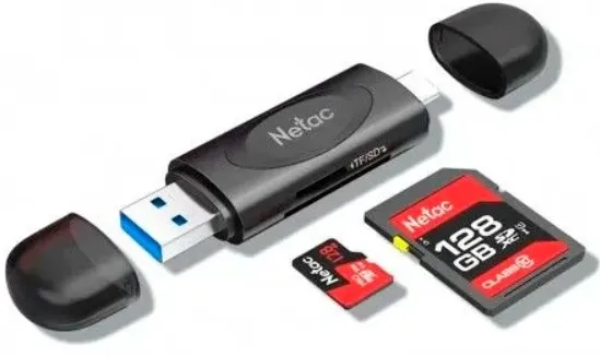 Карт-ридер внешний Netac NT09WK14-30BK WK14 SD, SDHC, SDXC, microSD, microSDHC, microSDXC, USB Type-C
