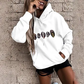 Осенняя толстовка с длинными рукавами Harajuku Sports Loose Pullover Tops Hoodies Женская мультяшная забавная принтовая уличная одежда Новые топы Толстовка S