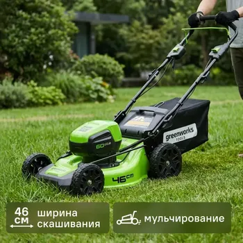 Газонокосилка аккумуляторная бесщеточная самоходная GreenWorks 2502907UB 60 В 46 см 1x4 Ач АКБ и ЗУ входит в комплект