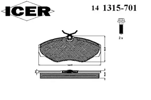 Тормозные колодки дисковые передняя ось ICER 141315-701