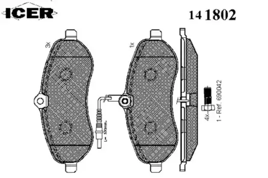 Тормозные колодки дисковые передняя ось ICER 141802