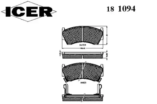 Тормозные колодки дисковые передняя ось ICER 181094