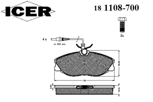 Тормозные колодки дисковые передняя ось ICER 181108-700