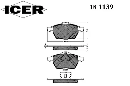 Тормозные колодки дисковые передняя ось ICER 181139