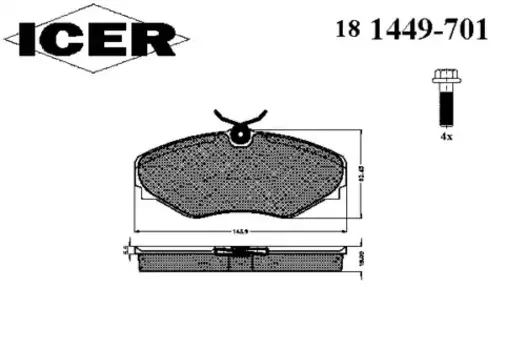 Тормозные колодки дисковые передняя ось ICER 181449-701