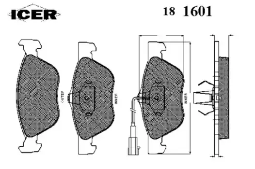 Тормозные колодки дисковые передняя ось ICER 181601
