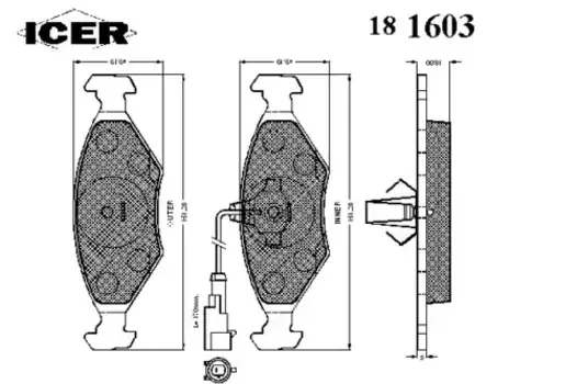 Тормозные колодки дисковые передняя ось ICER 181603