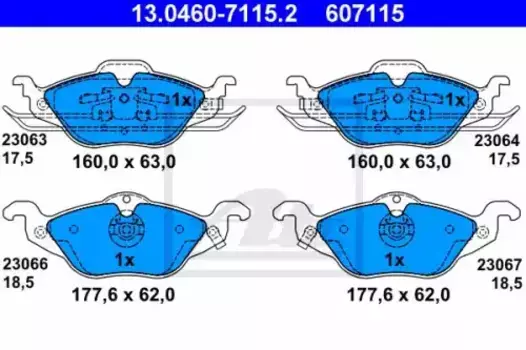 Тормозные колодки дисковые передняя ось ATE 13.0460-7115.2